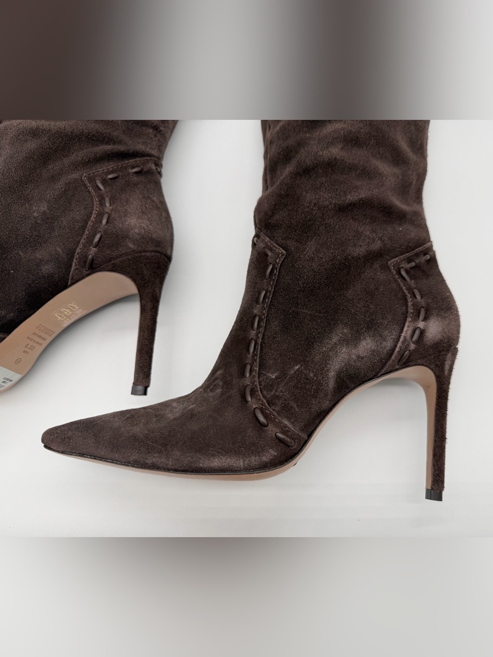 Schutz Eliana Brown Suede Western Knee-High Stiletto Boots – Size 8.5 - Picture 6 of 12
